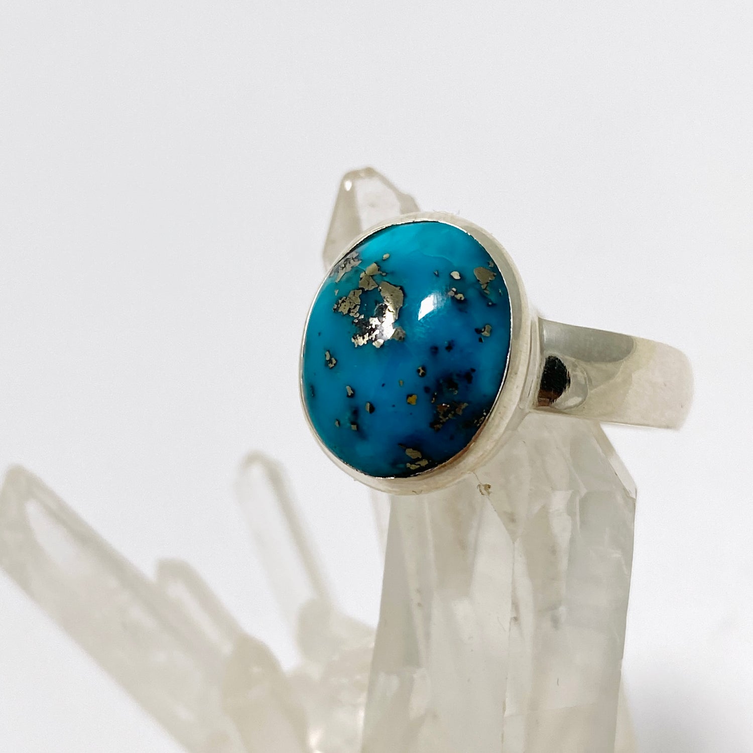 Turquoise with Pyrite Oval Cabochon Ring Size 9.5 PRGJ871