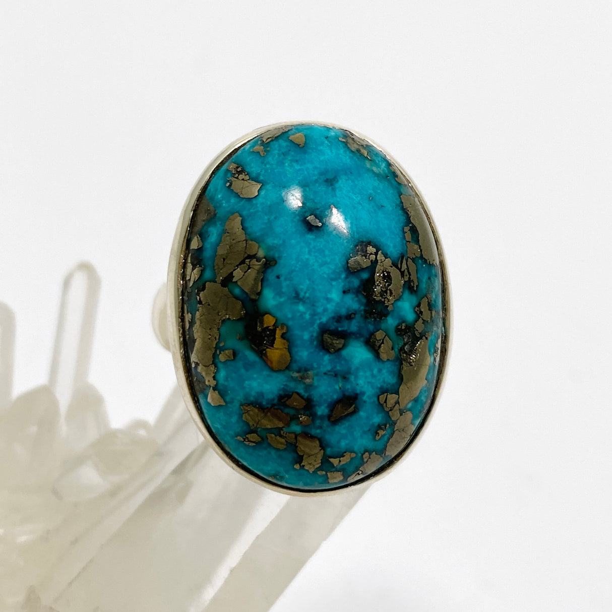 Turquoise with Pyrite Oval Cabochon Ring Size 9 PRGJ869