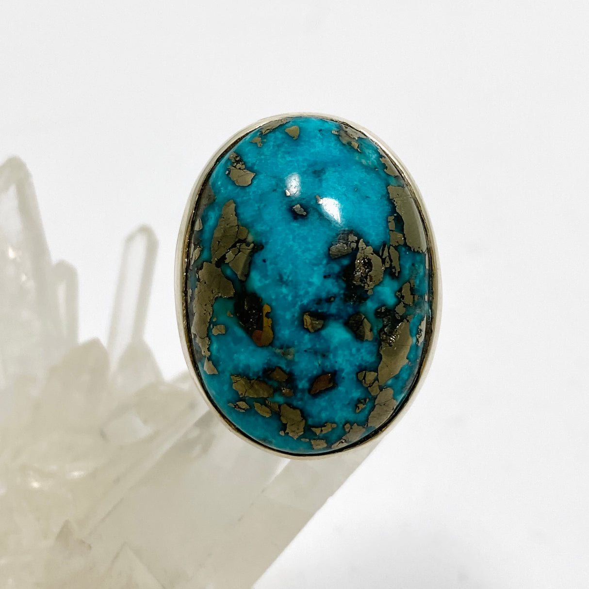 Turquoise with Pyrite Oval Cabochon Ring Size 9 PRGJ869