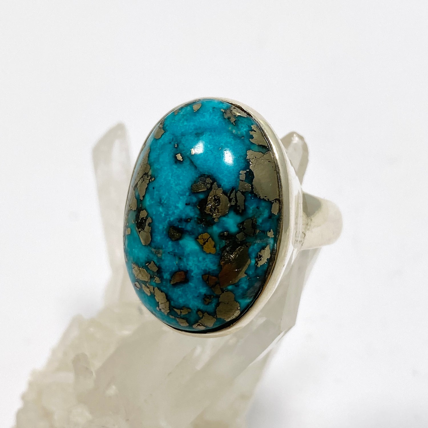 Turquoise with Pyrite Oval Cabochon Ring Size 9 PRGJ869