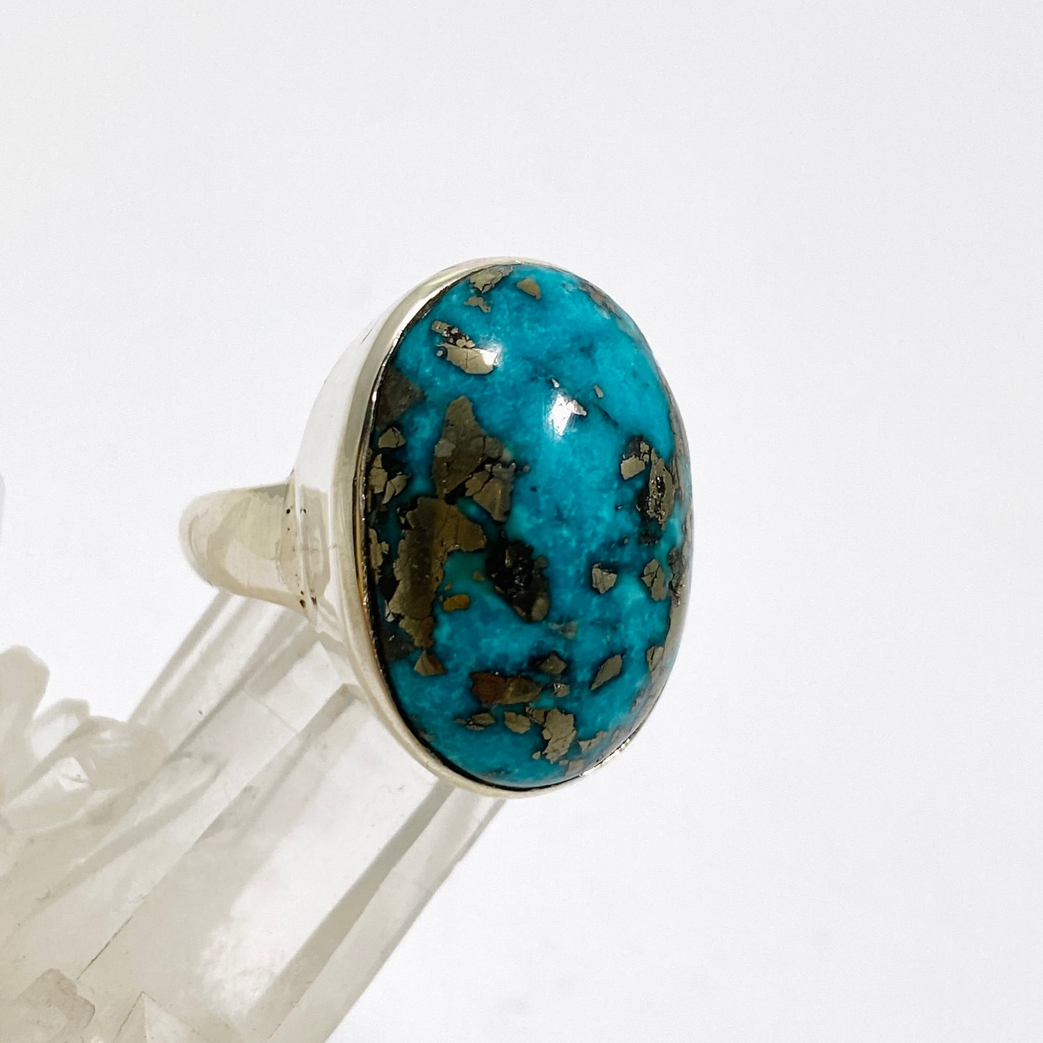 Turquoise with Pyrite Oval Cabochon Ring Size 9 PRGJ869