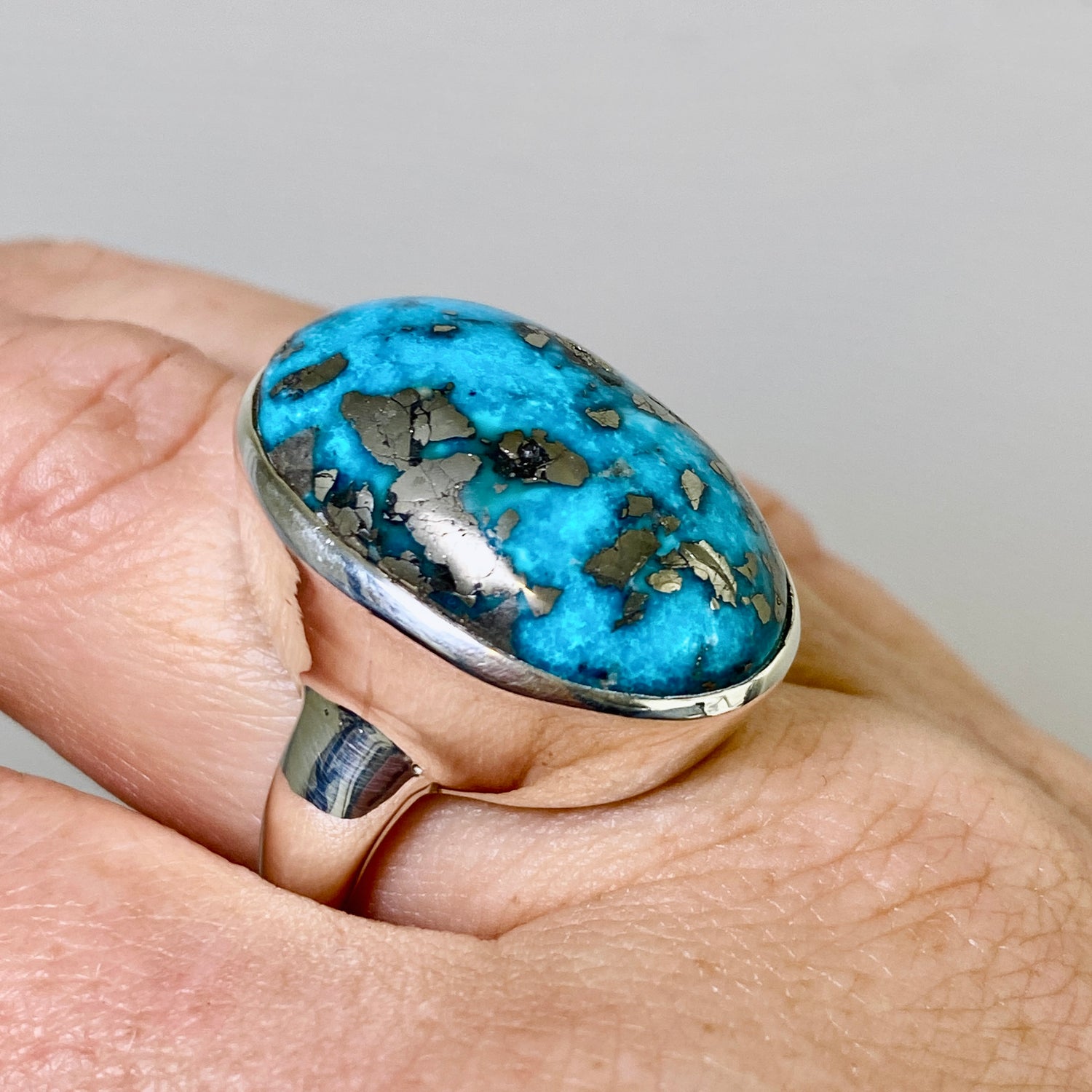 Turquoise with Pyrite Oval Cabochon Ring Size 9 PRGJ869
