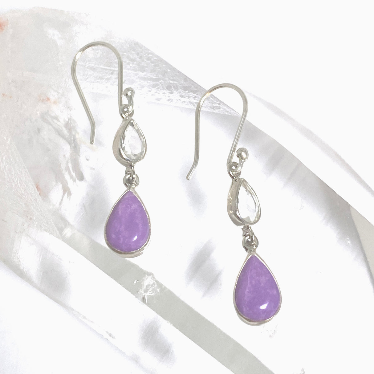 Phosphosiderite Teardrop Cabochon with Clear Quartz Accent Stone Earrings BTE-03