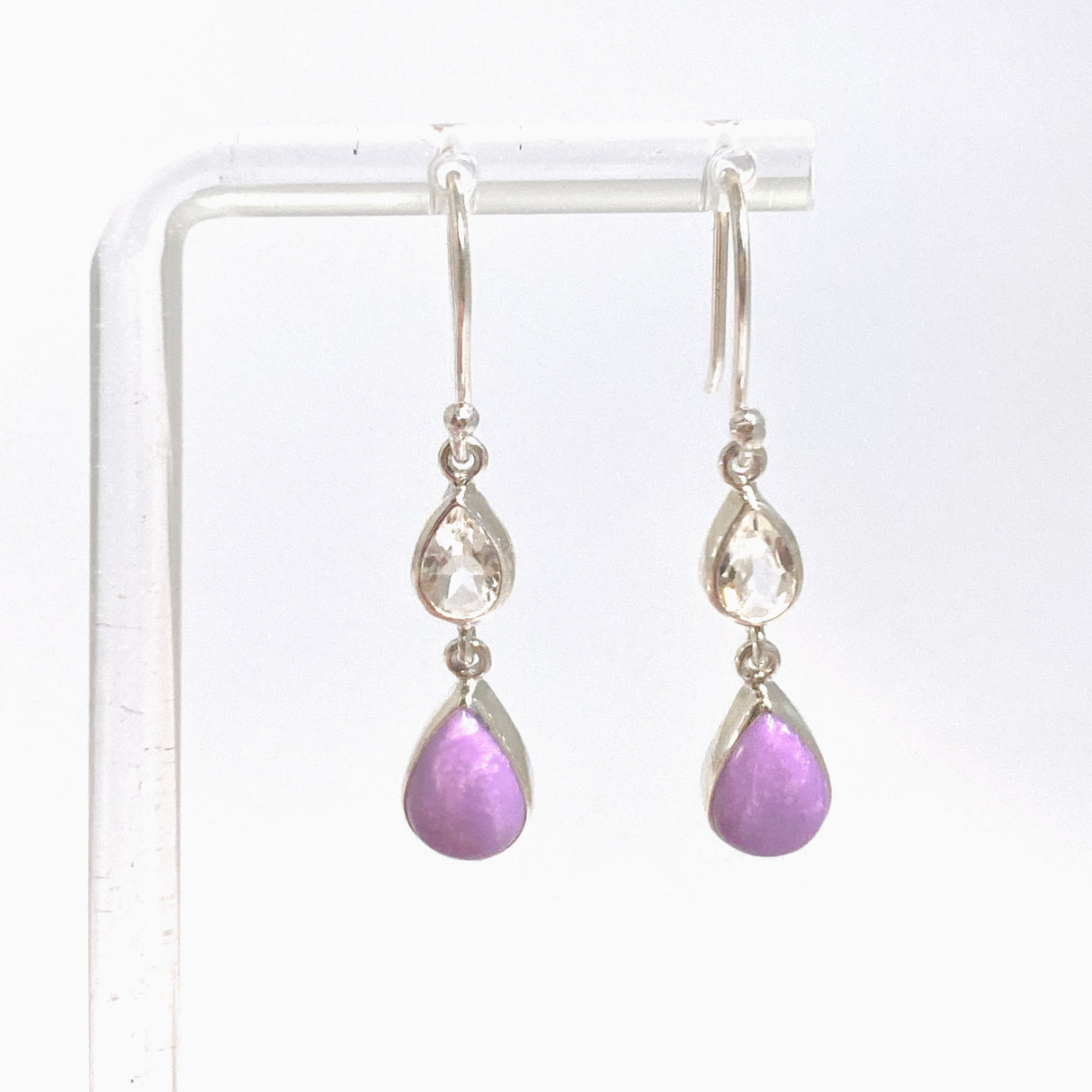 Phosphosiderite Teardrop Cabochon with Clear Quartz Accent Stone Earrings BTE-03