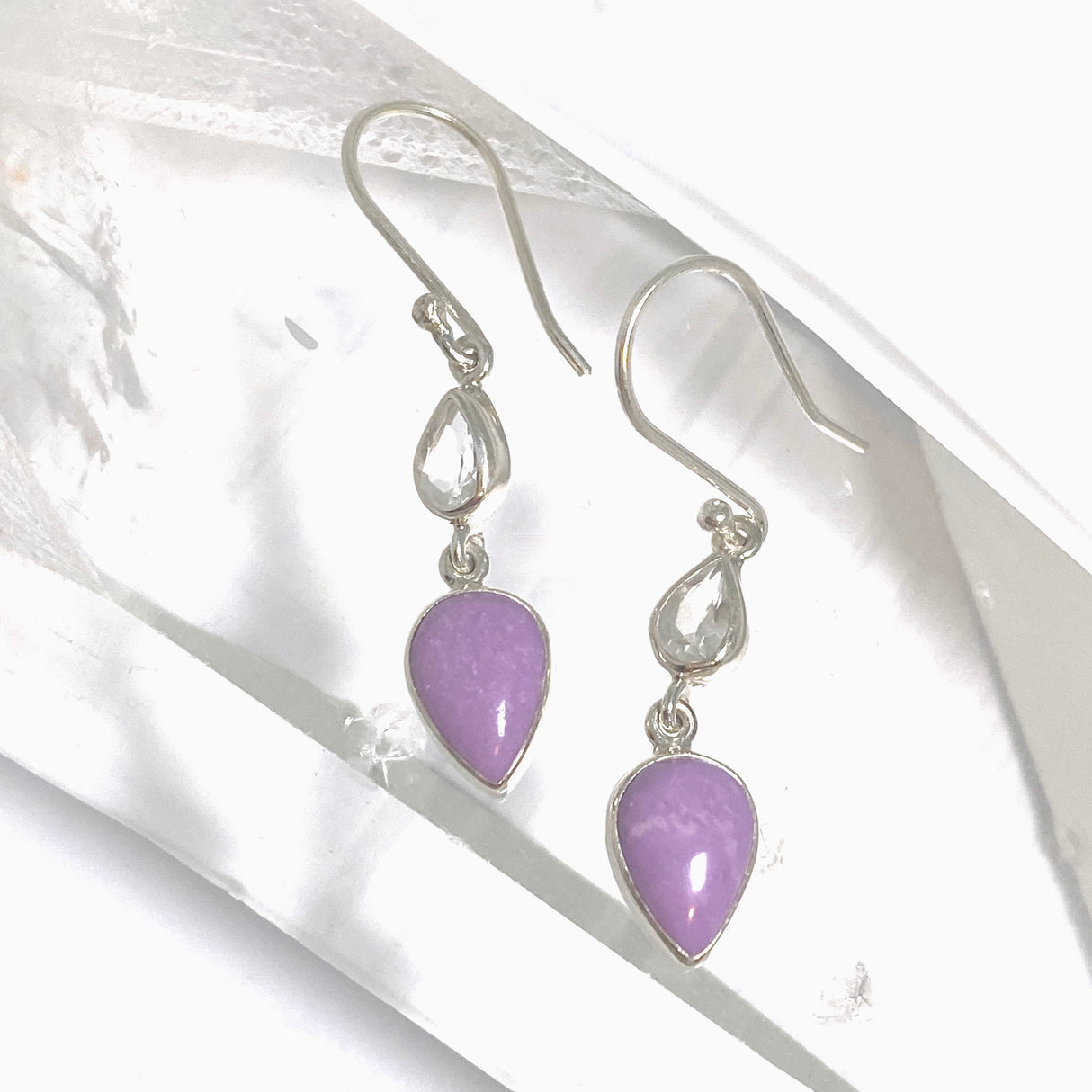 Phosphosiderite Teardrop Cabochon with Clear Quartz Accent Stone Earrings BTE-04