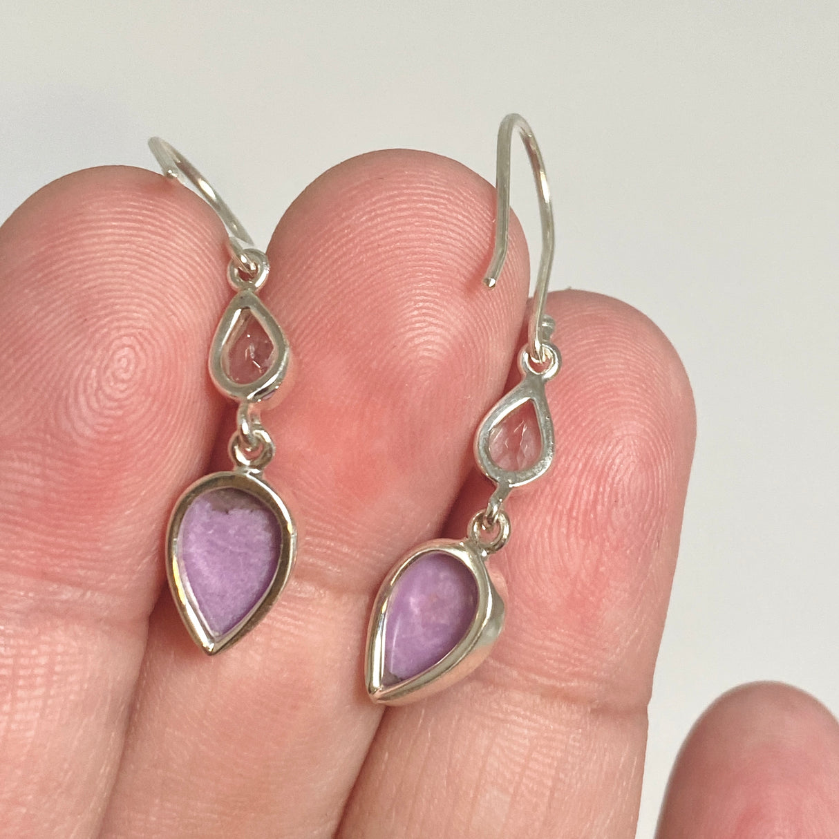 Phosphosiderite Teardrop Cabochon with Clear Quartz Accent Stone Earrings BTE-04