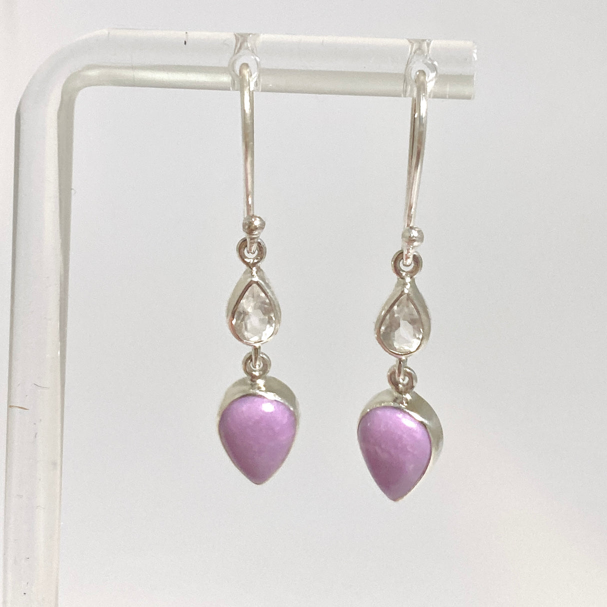 Phosphosiderite Teardrop Cabochon with Clear Quartz Accent Stone Earrings BTE-04