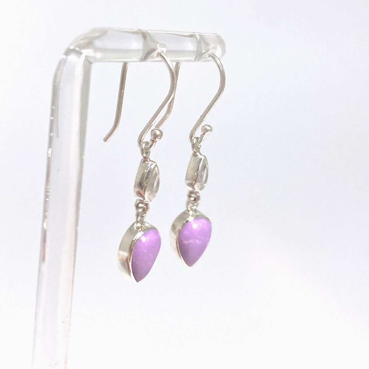 Phosphosiderite Teardrop Cabochon with Clear Quartz Accent Stone Earrings BTE-04