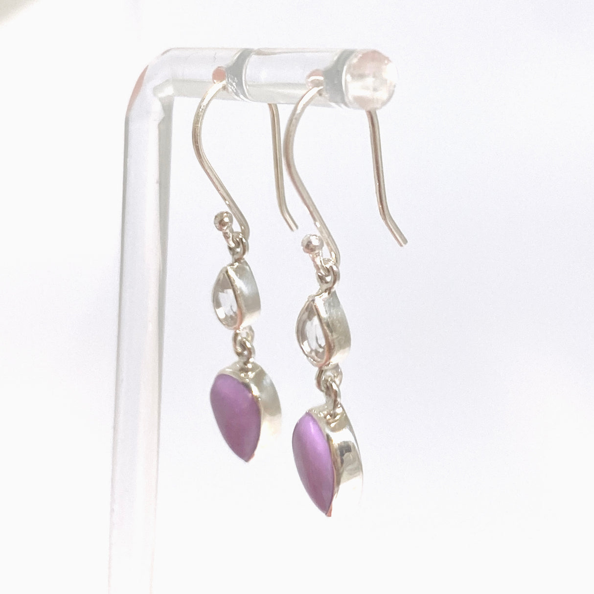 Phosphosiderite Teardrop Cabochon with Clear Quartz Accent Stone Earrings BTE-04