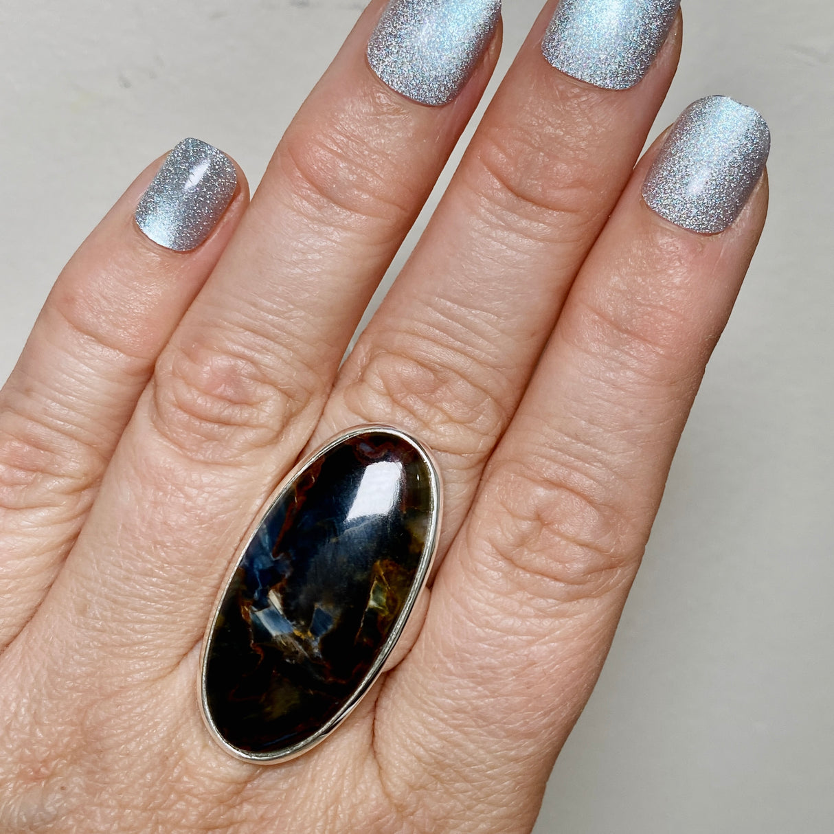 Pietersite Oval Cabochon Ring Size 8 PRGJ898