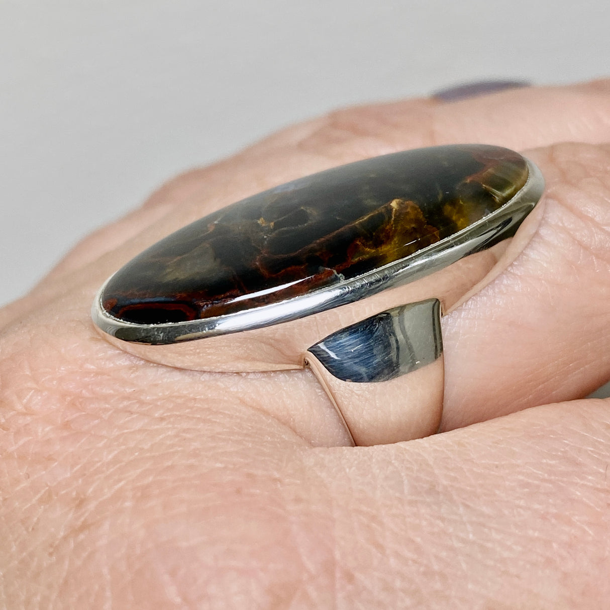 Pietersite Oval Cabochon Ring Size 8 PRGJ898
