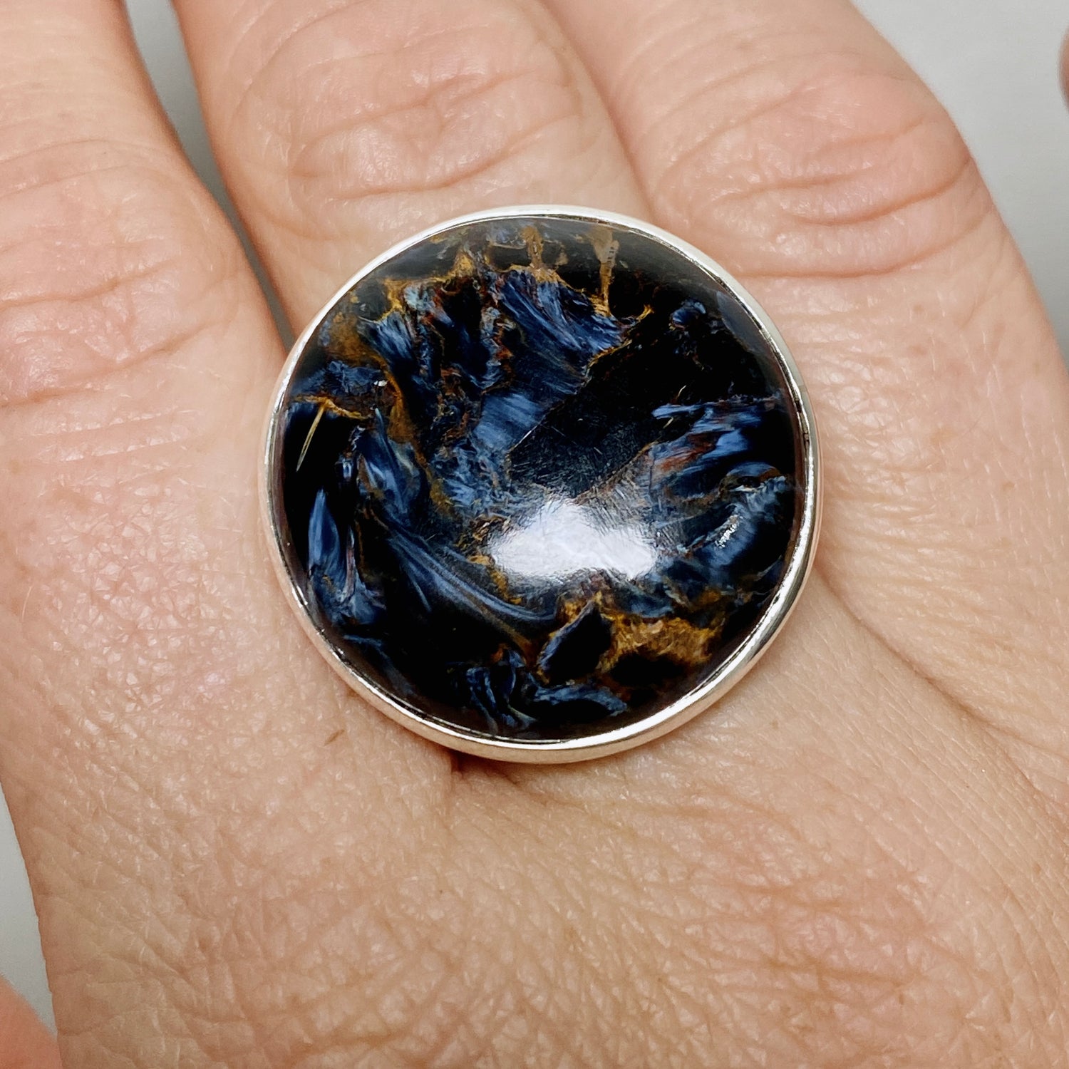 Pietersite Round Cabochon Ring Size 10.5 PRGJ897