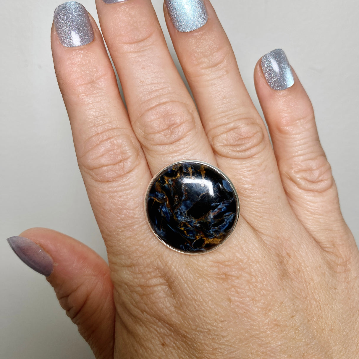 Pietersite Round Cabochon Ring Size 10.5 PRGJ897