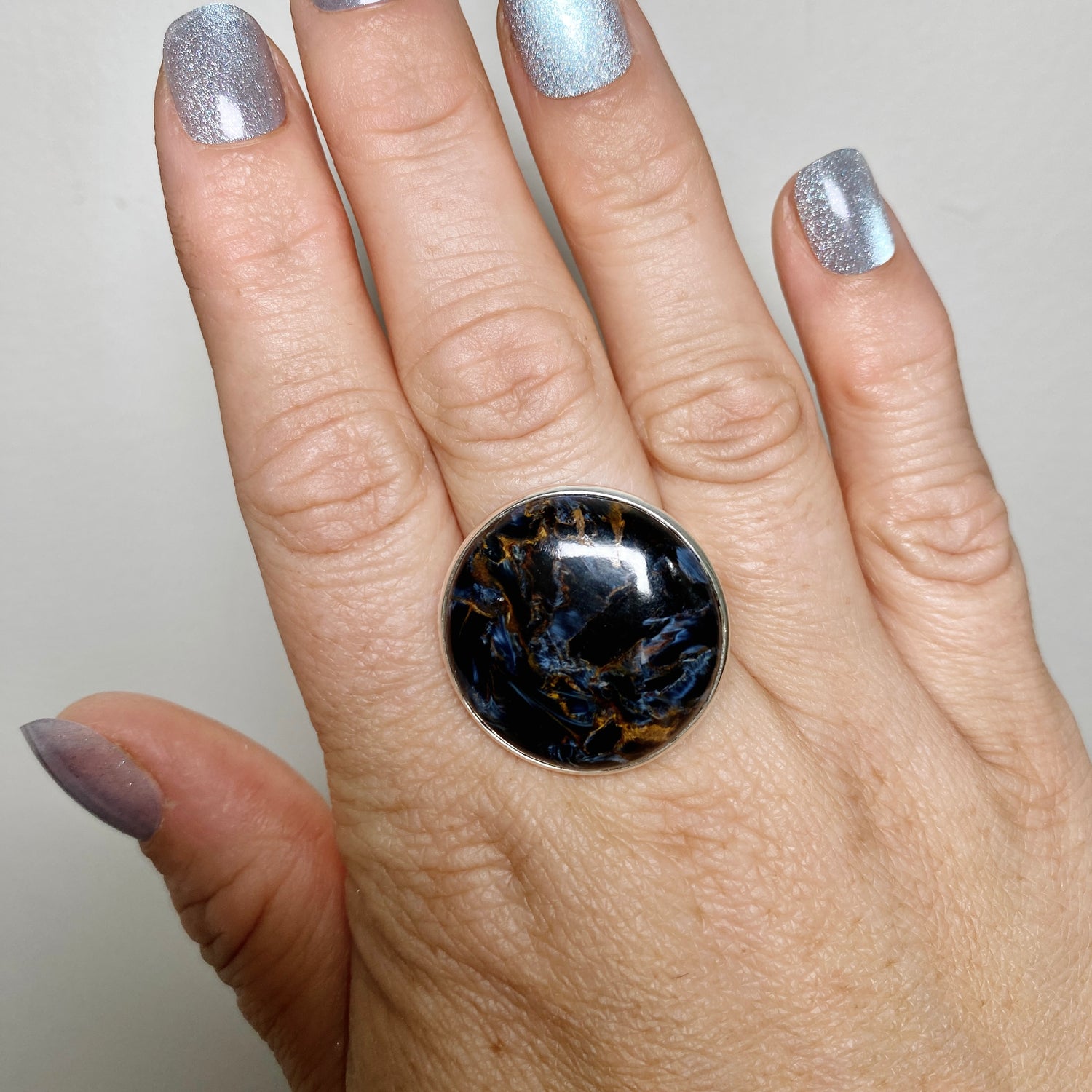 Pietersite Round Cabochon Ring Size 10.5 PRGJ897