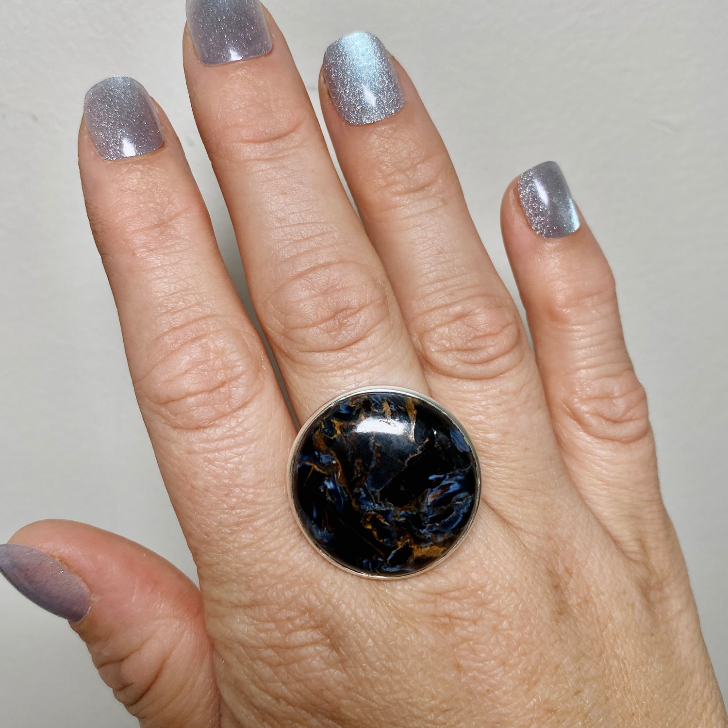 Pietersite Round Cabochon Ring Size 10.5 PRGJ897