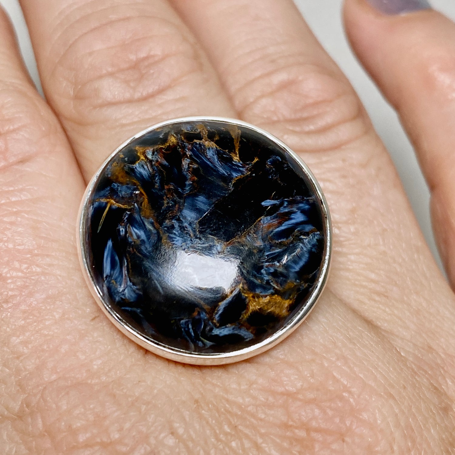 Pietersite Round Cabochon Ring Size 10.5 PRGJ897