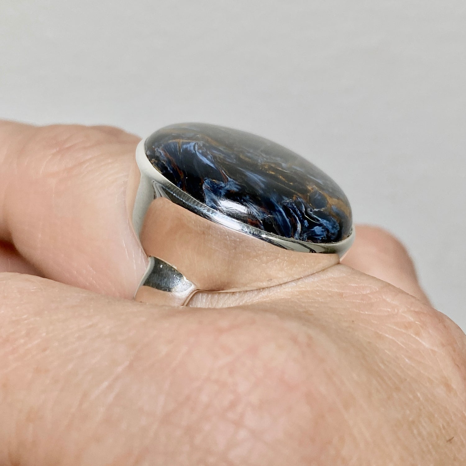 Pietersite Round Cabochon Ring Size 10.5 PRGJ897