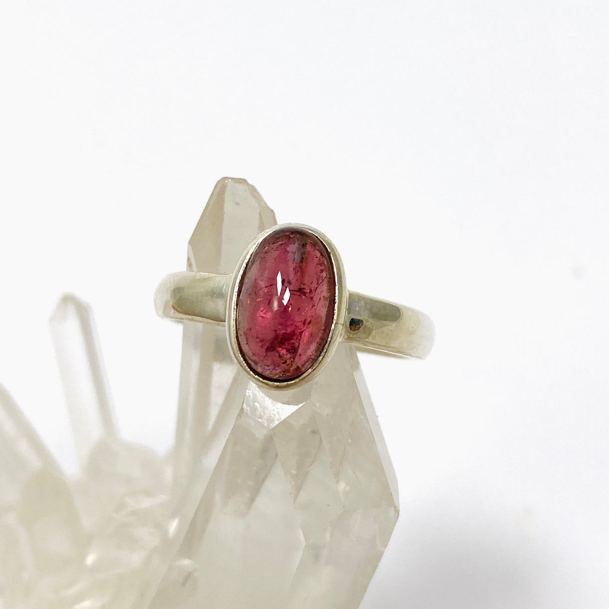 Pink Tourmaline Oval Cabochon Ring Size 7.5 PRGJ733