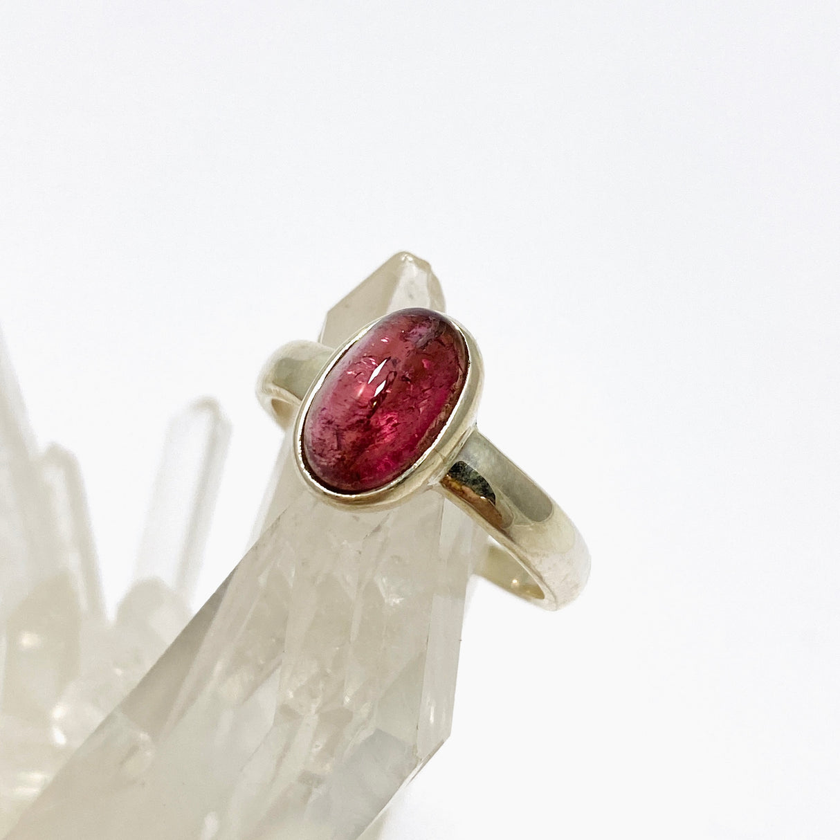 Pink Tourmaline Oval Cabochon Ring Size 7.5 PRGJ733