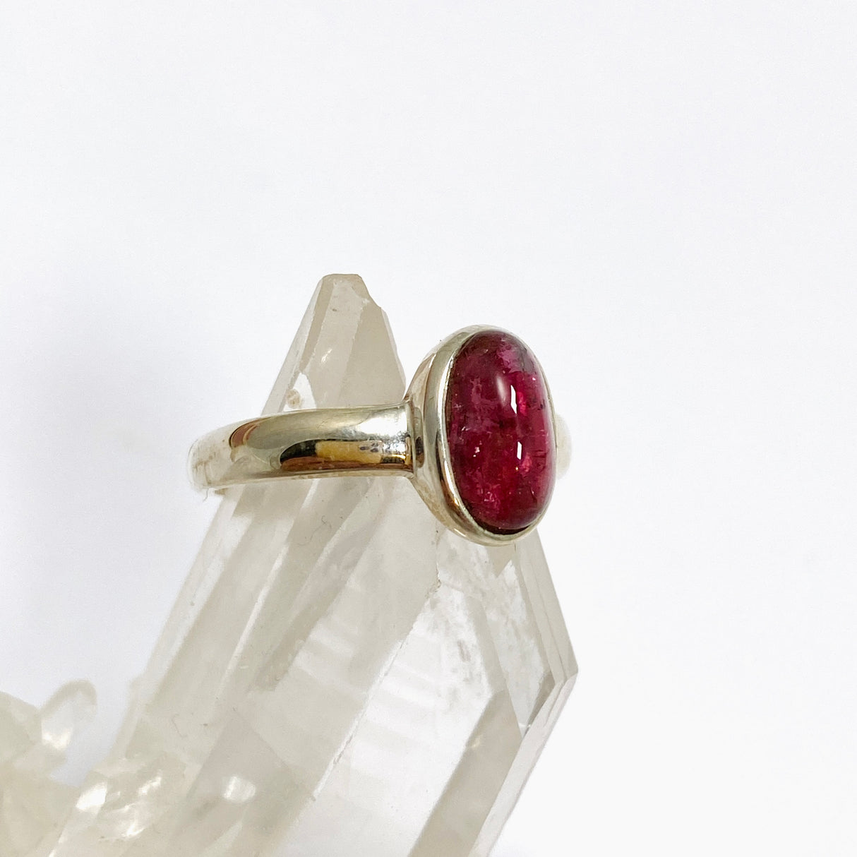 Pink Tourmaline Oval Cabochon Ring Size 7.5 PRGJ733