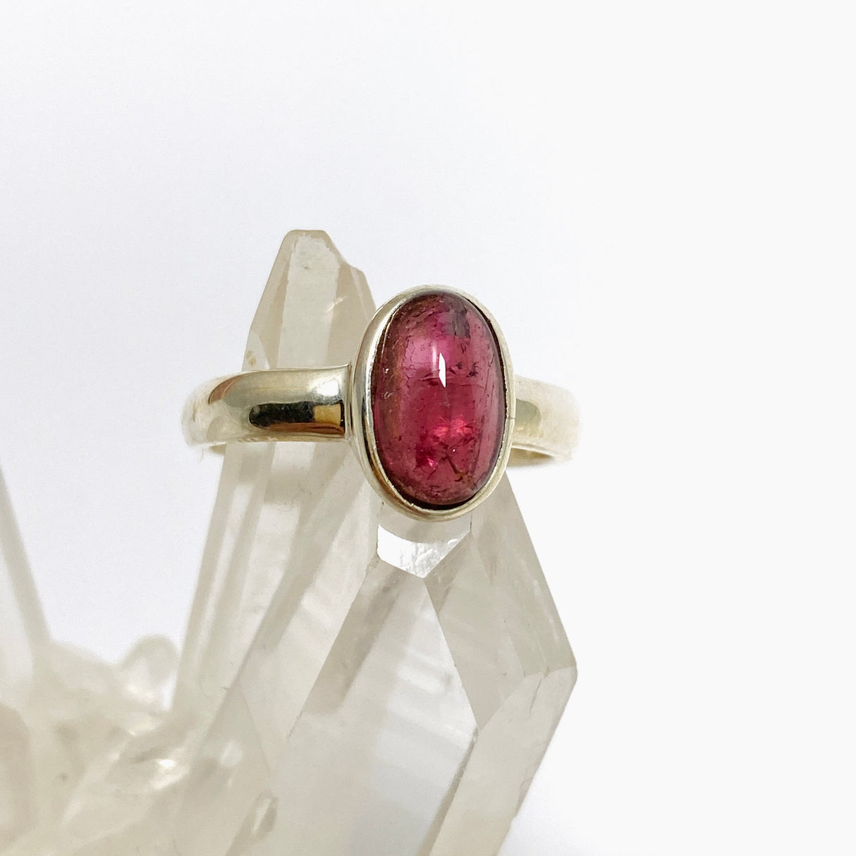 Pink Tourmaline Oval Cabochon Ring Size 7.5 PRGJ733