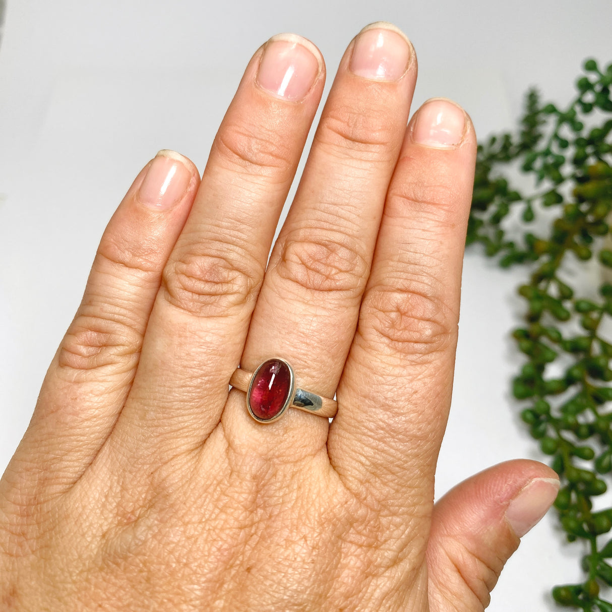 Pink Tourmaline Oval Cabochon Ring Size 7.5 PRGJ733