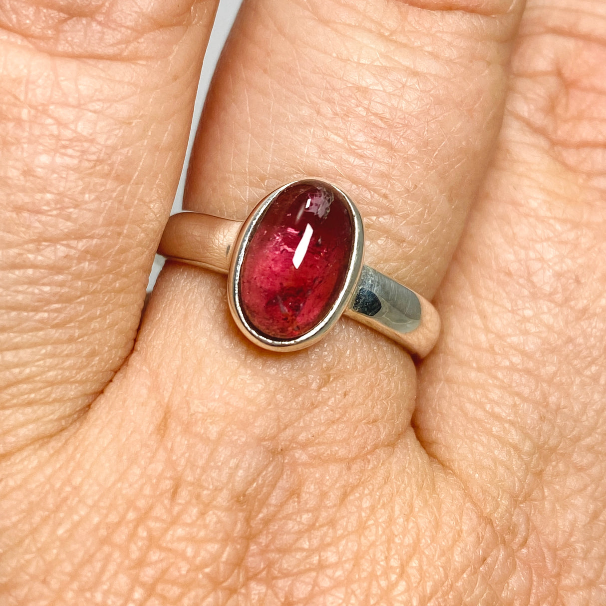 Pink Tourmaline Oval Cabochon Ring Size 7.5 PRGJ733