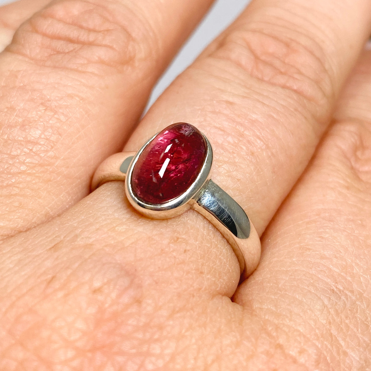Pink Tourmaline Oval Cabochon Ring Size 7.5 PRGJ733