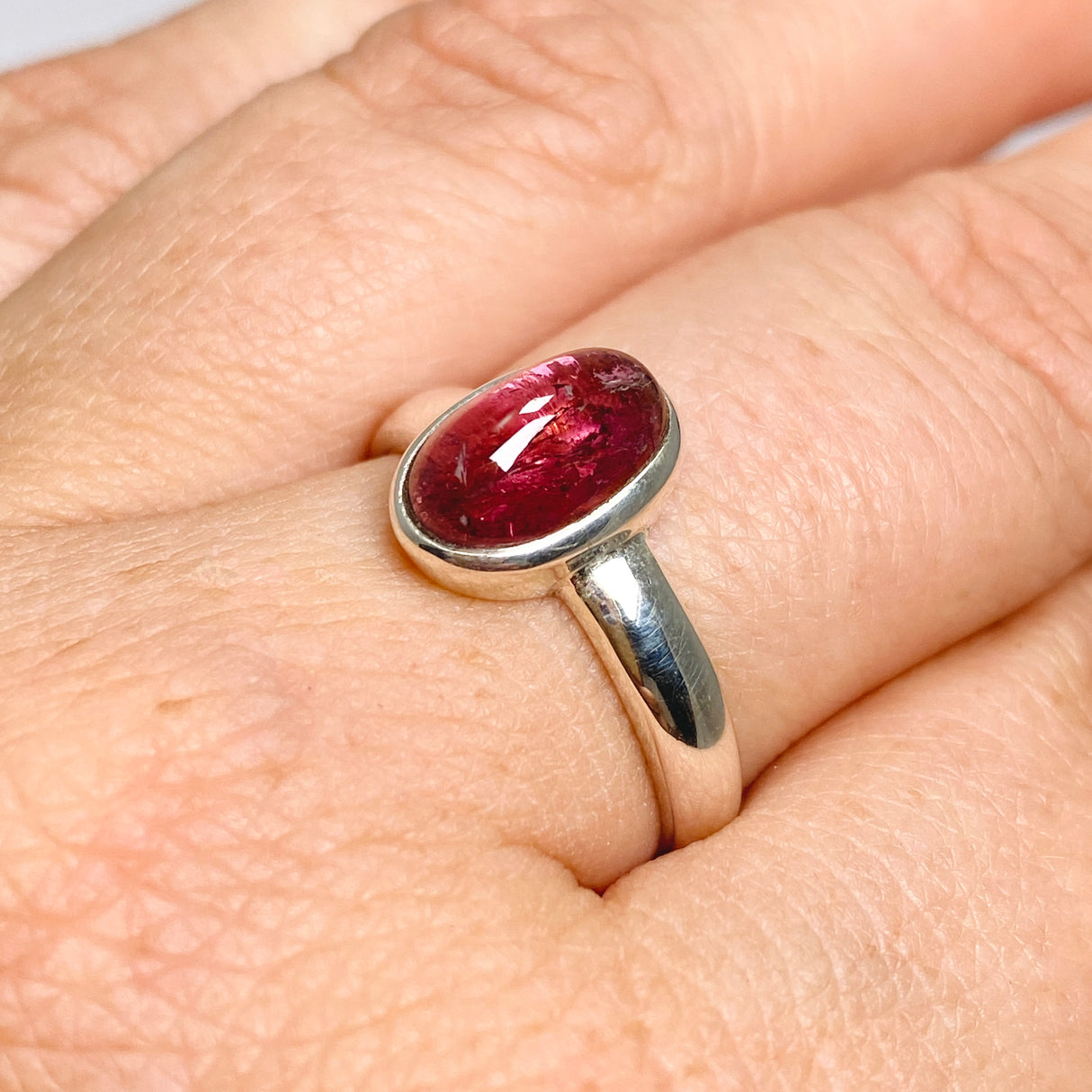 Pink Tourmaline Oval Cabochon Ring Size 7.5 PRGJ733