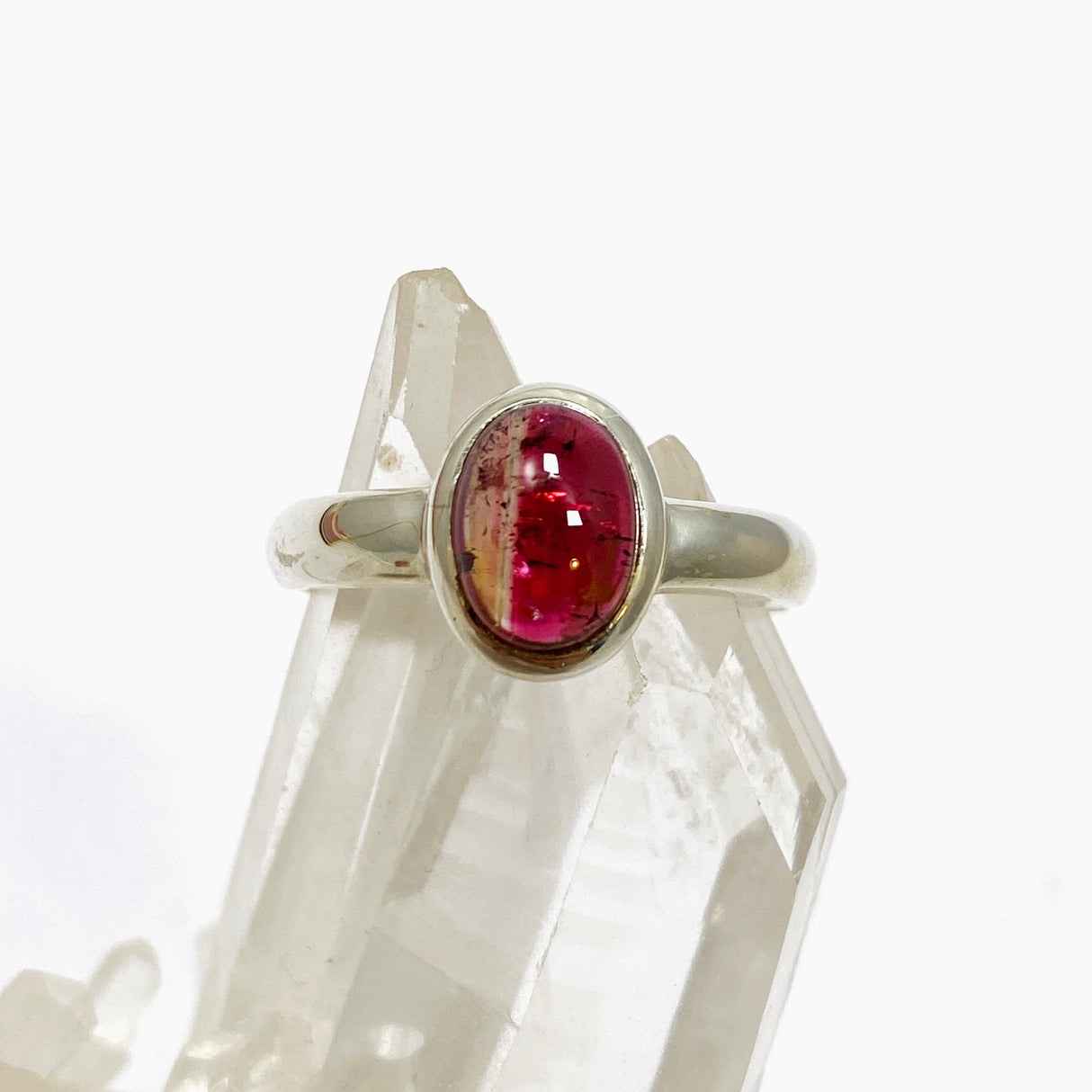 Pink Tourmaline Oval Cabochon Ring Size 7.5 PRGJ734