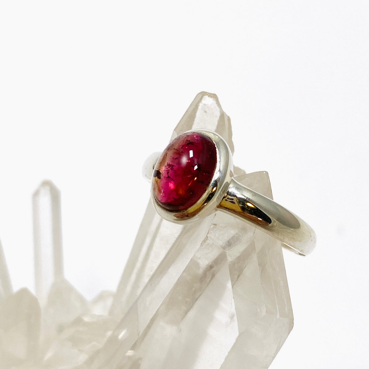 Pink Tourmaline Oval Cabochon Ring Size 7.5 PRGJ734