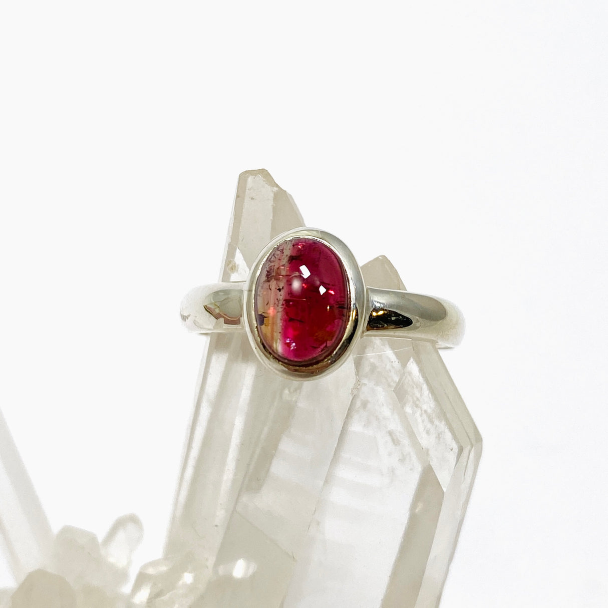 Pink Tourmaline Oval Cabochon Ring Size 7.5 PRGJ734