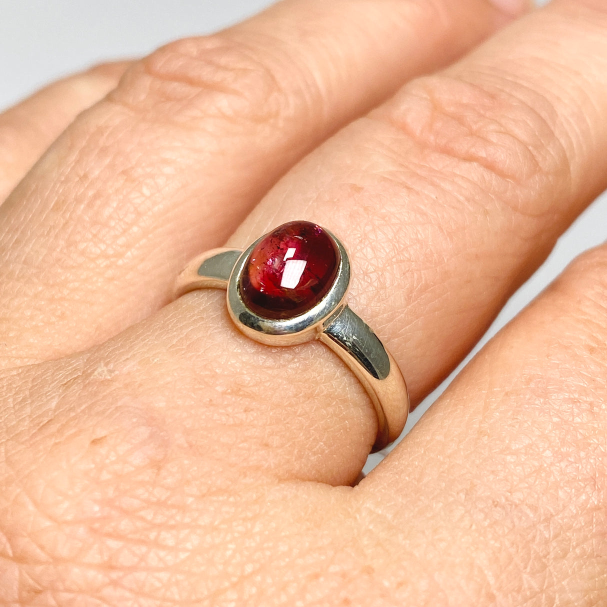 Pink Tourmaline Oval Cabochon Ring Size 7.5 PRGJ734