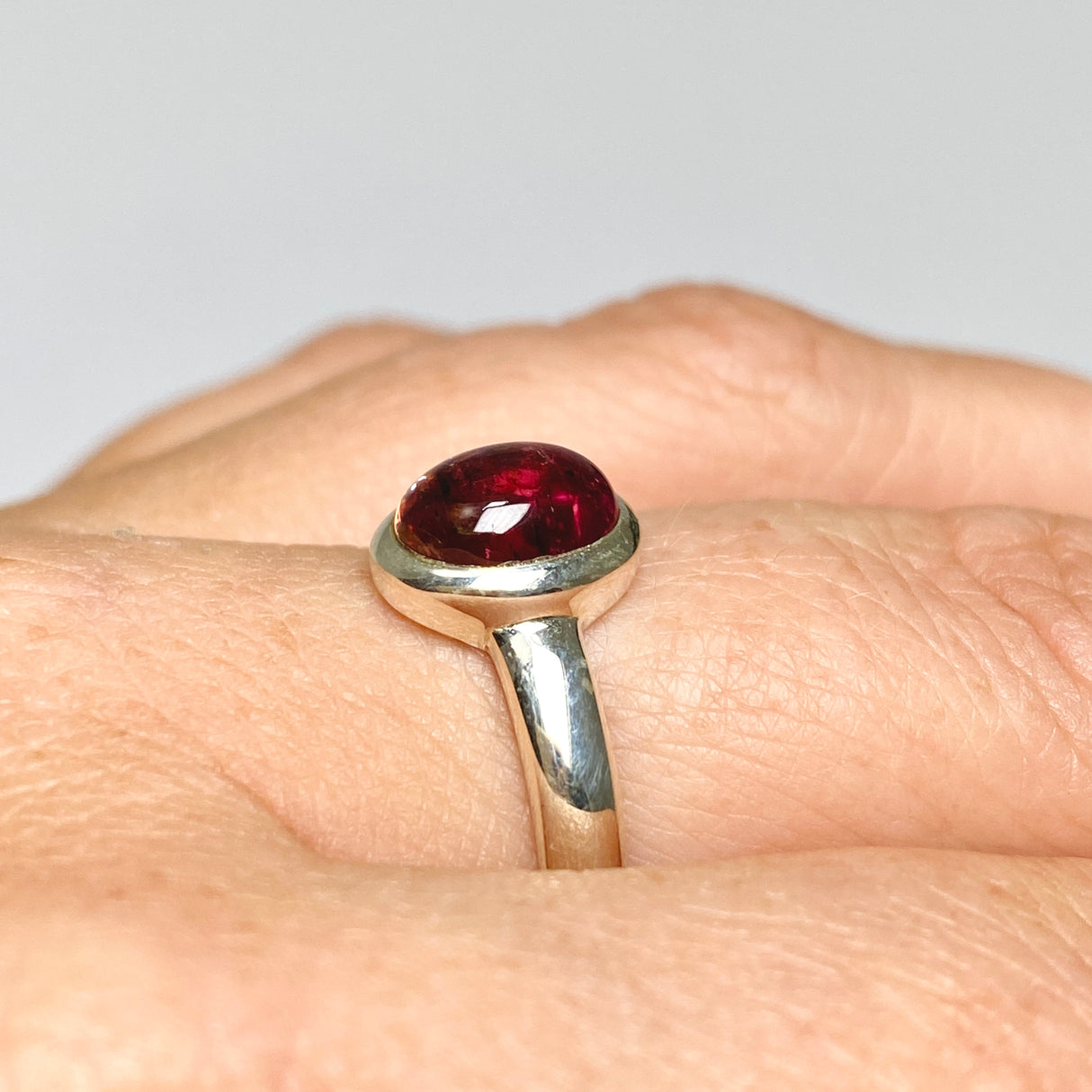 Pink Tourmaline Oval Cabochon Ring Size 7.5 PRGJ734