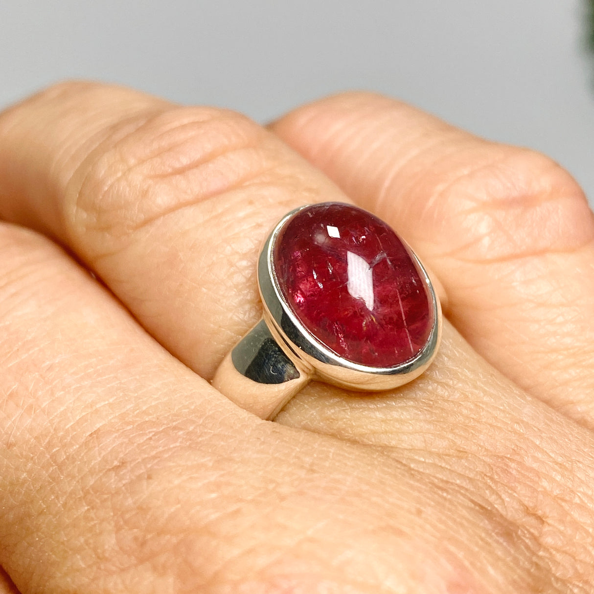 Pink Tourmaline Oval Cabochon Ring Size 7 PRGJ736