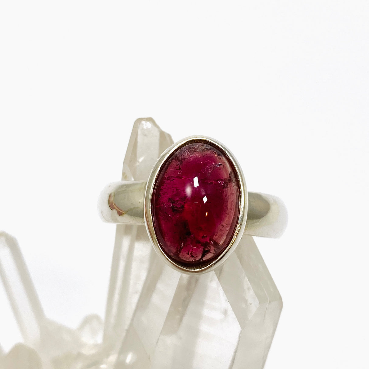 Pink Tourmaline Oval Cabochon Ring Size 8.5 PRGJ737