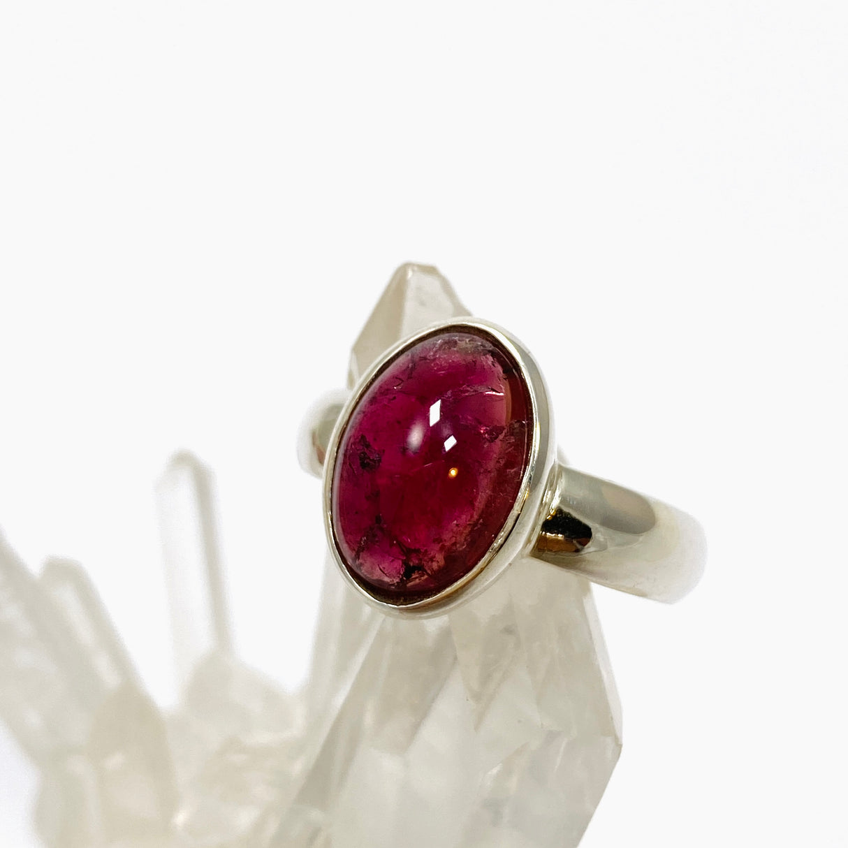 Pink Tourmaline Oval Cabochon Ring Size 8.5 PRGJ737