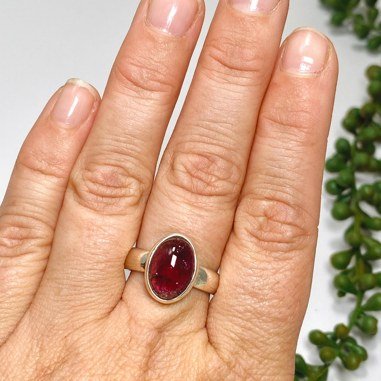 Pink Tourmaline Oval Cabochon Ring Size 8.5 PRGJ737