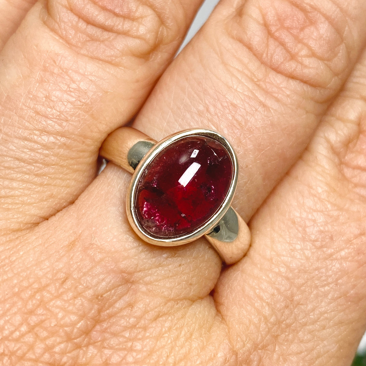 Pink Tourmaline Oval Cabochon Ring Size 8.5 PRGJ737