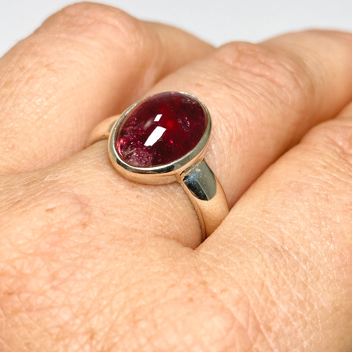 Pink Tourmaline Oval Cabochon Ring Size 8.5 PRGJ737