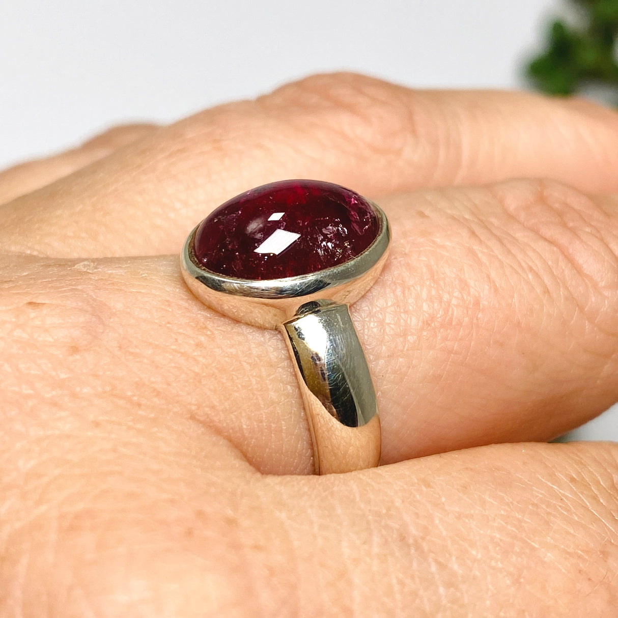 Pink Tourmaline Oval Cabochon Ring Size 8.5 PRGJ737