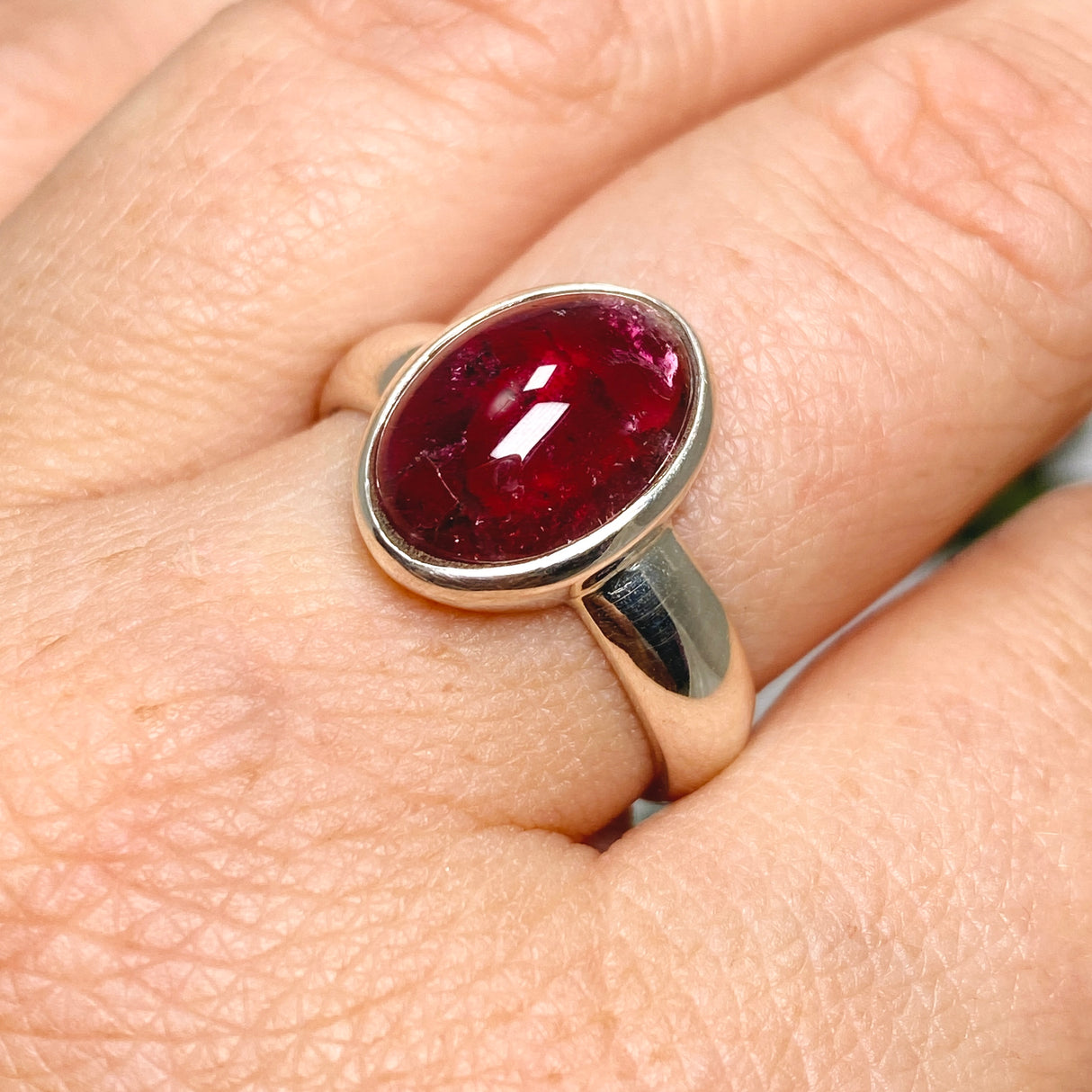 Pink Tourmaline Oval Cabochon Ring Size 8.5 PRGJ737