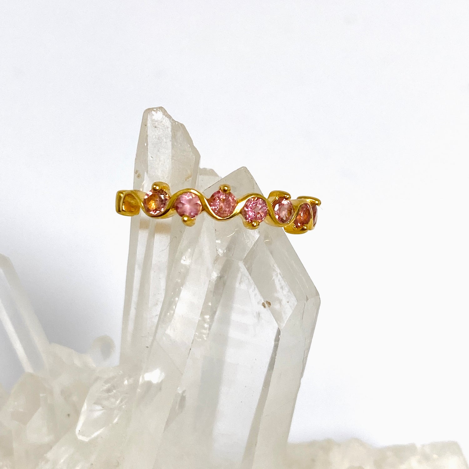 Pink Tourmaline Round Faceted Multi-stone 2.5 micron Gold Plated Ring Size 7 PRGJ999