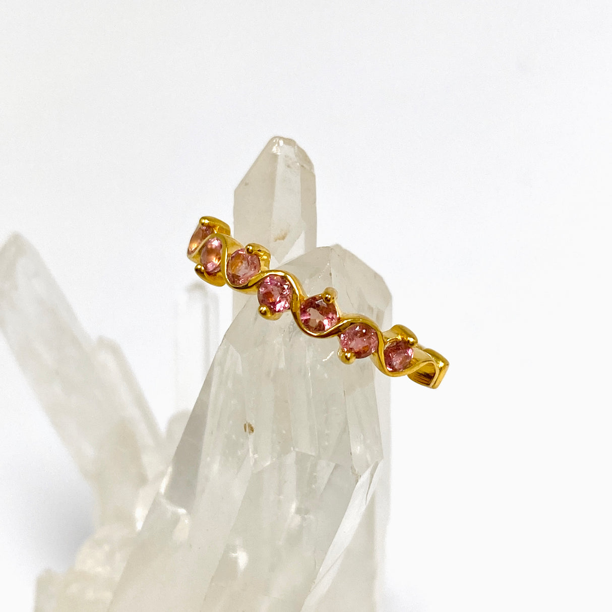 Pink Tourmaline Round Faceted Multi-stone 2.5 micron Gold Plated Ring Size 7 PRGJ999