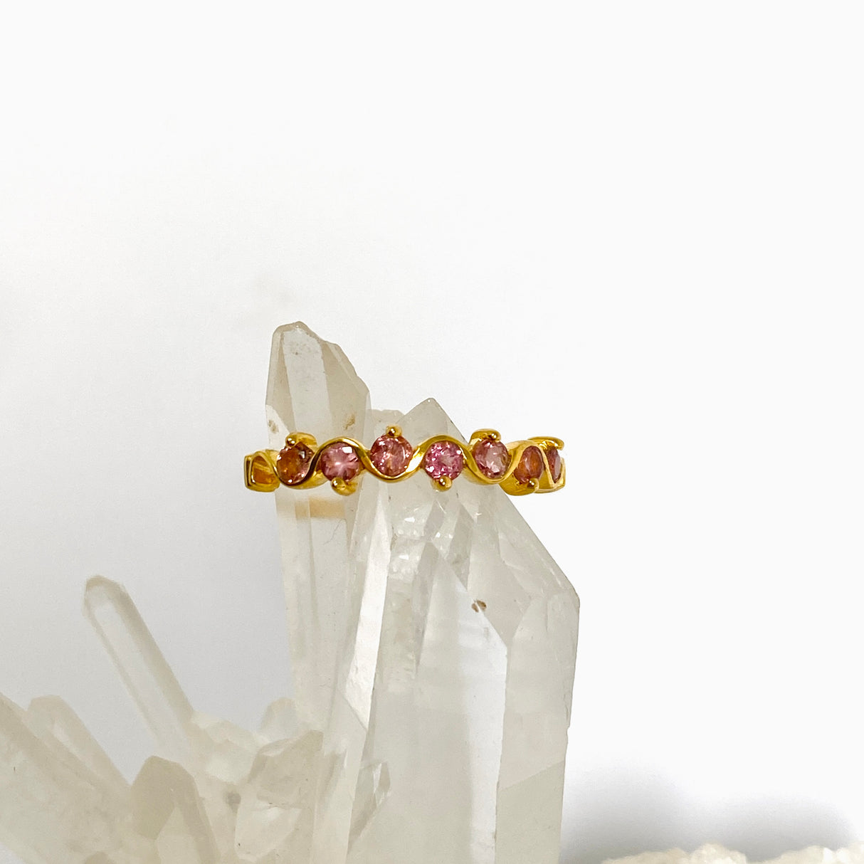 Pink Tourmaline Round Faceted Multi-stone 2.5 micron Gold Plated Ring Size 7 PRGJ999