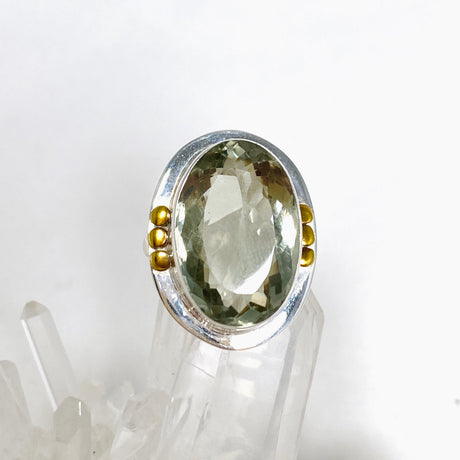 Prasiolite (Green Amethyst) Oval Faceted Ring with Brass Accents Size 8 KRGJ3170 - Nature's Magick