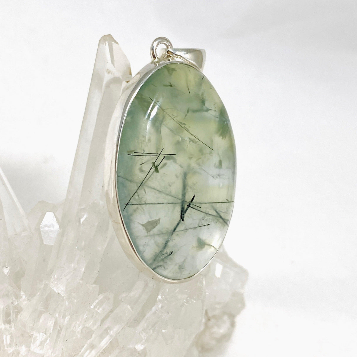 Prehnite and Epidote Oval Pendant KPGJ4287 - Nature's Magick