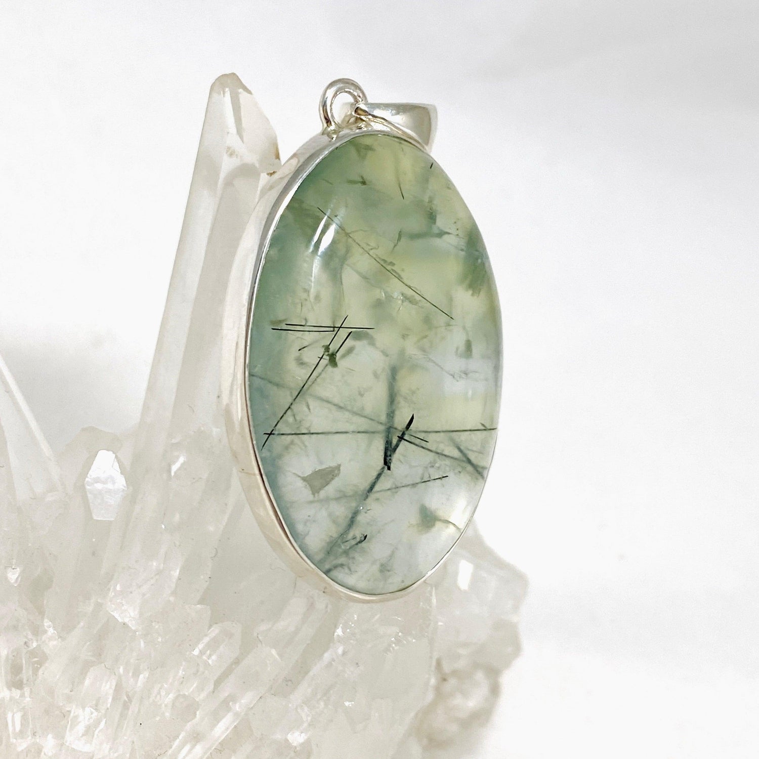 Prehnite and Epidote Oval Pendant KPGJ4287 - Nature's Magick