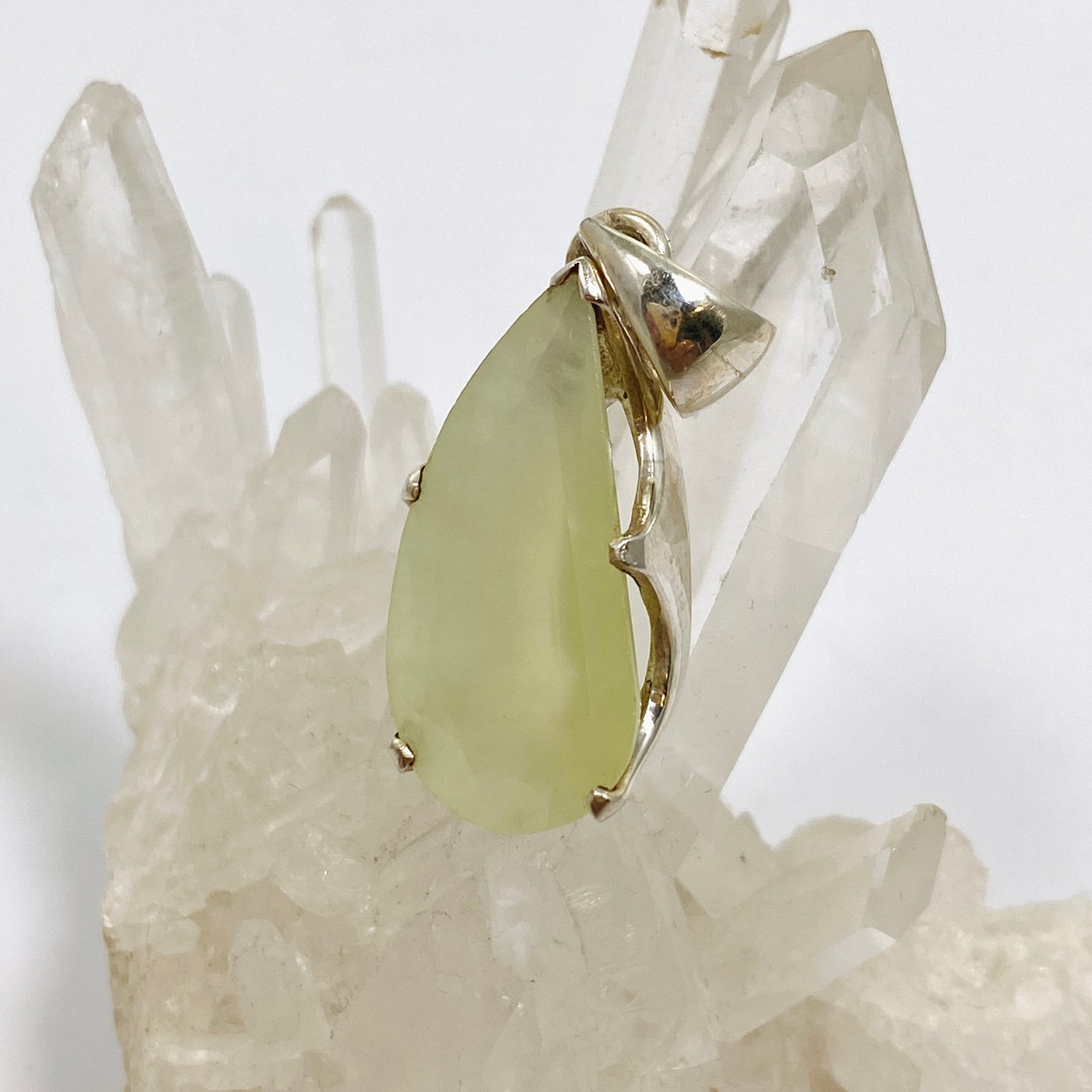 Prehnite Freeform Faceted Pendant PPGJ1020