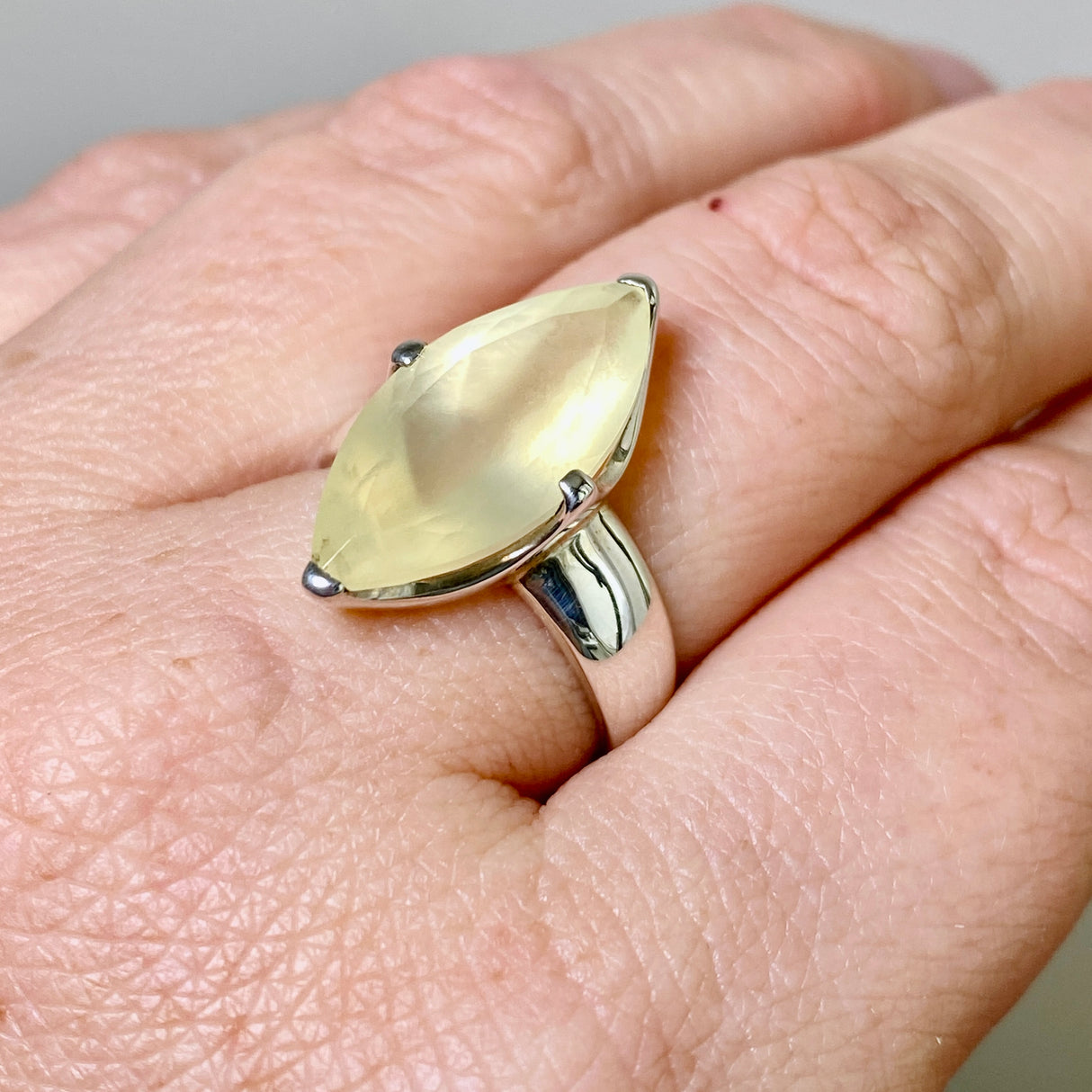 Prehnite Marquise Faceted Ring Size 7.5 PRGJ868